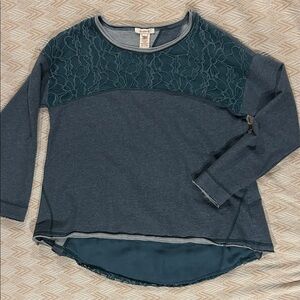 Sundance Dark Teal Lace Long Sleeve Top Size Small